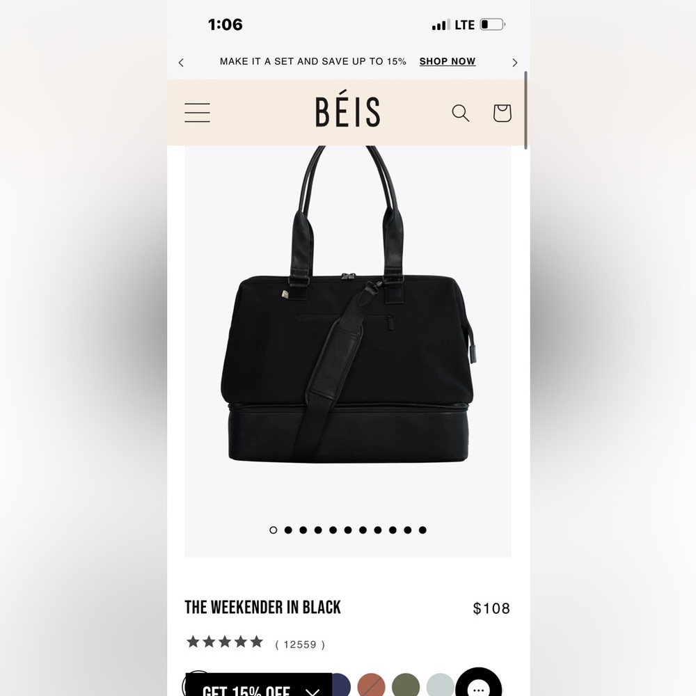Black Bei’s weekender bag only used on one trip. Excellent condition used once